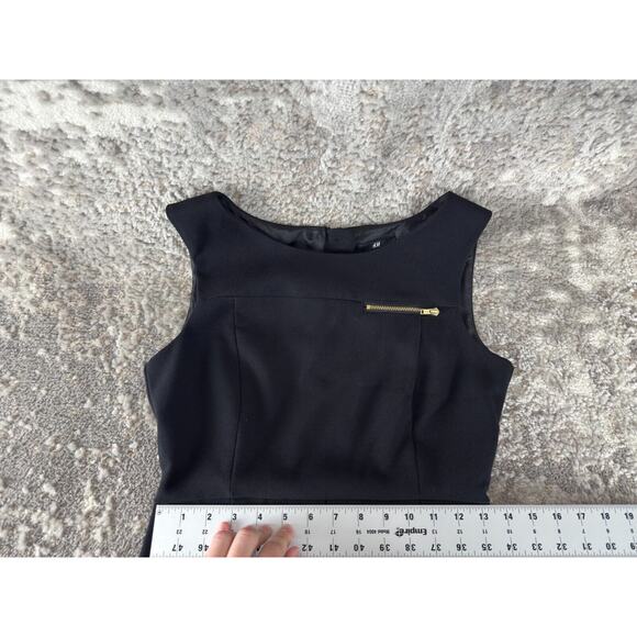 H&M Size 6 Casual Sleeveless Fit Flare Mini Dress Black Zip Lined Stretch - Picture 5 of 9